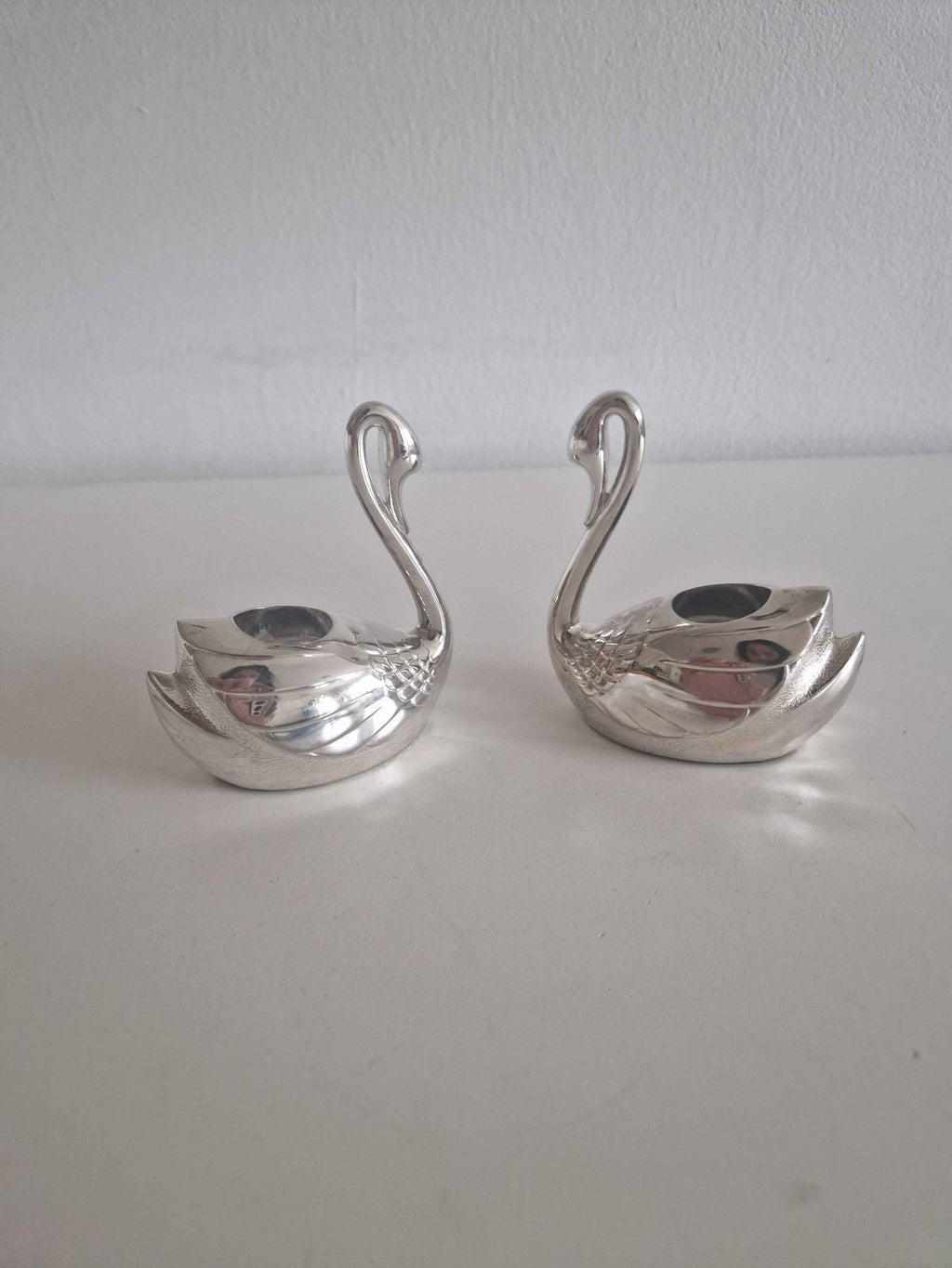 Vintage Silver-Plated Swan Candlestick Holders – A Set of 2 Decorative Antique Accents