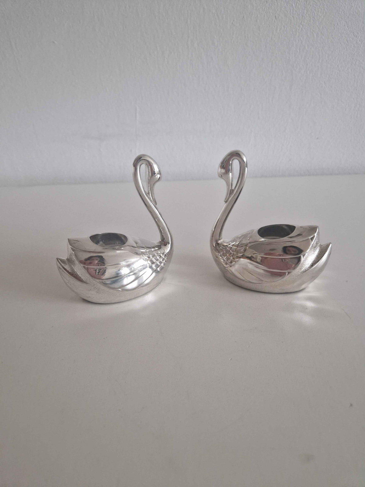 Vintage Silver-Plated Swan Candlestick Holders – A Set of 2 Decorative Antique Accents