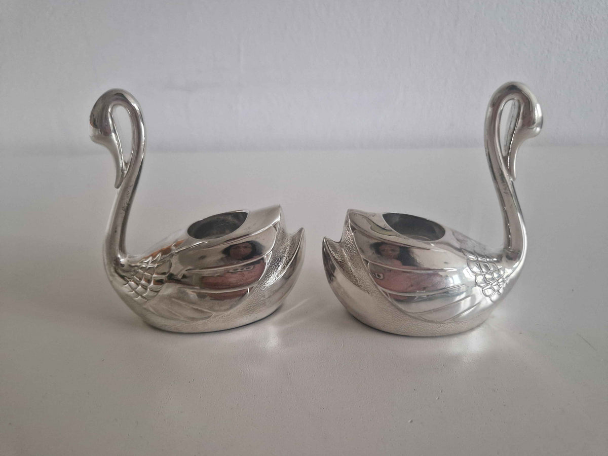 Vintage Silver-Plated Swan Candlestick Holders – A Set of 2 Decorative Antique Accents