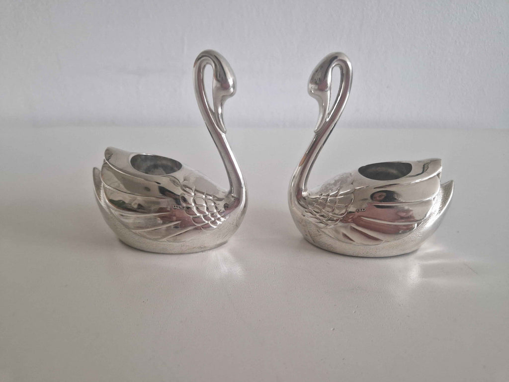 Vintage Silver-Plated Swan Candlestick Holders – A Set of 2 Decorative Antique Accents