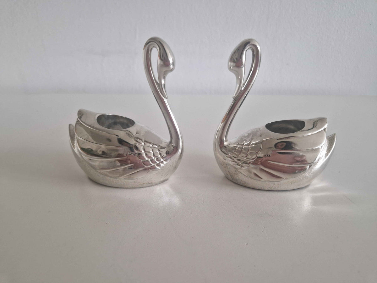 Vintage Silver-Plated Swan Candlestick Holders – A Set of 2 Decorative Antique Accents