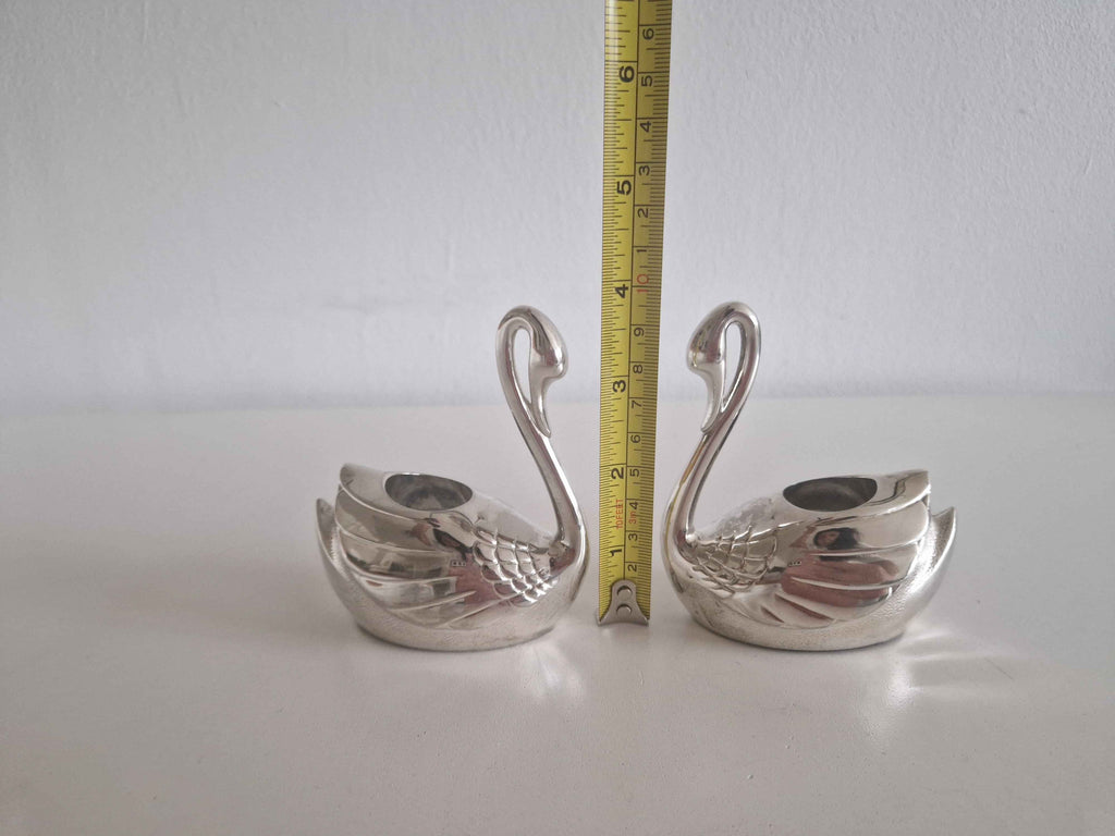 Vintage Silver-Plated Swan Candlestick Holders – A Set of 2 Decorative Antique Accents