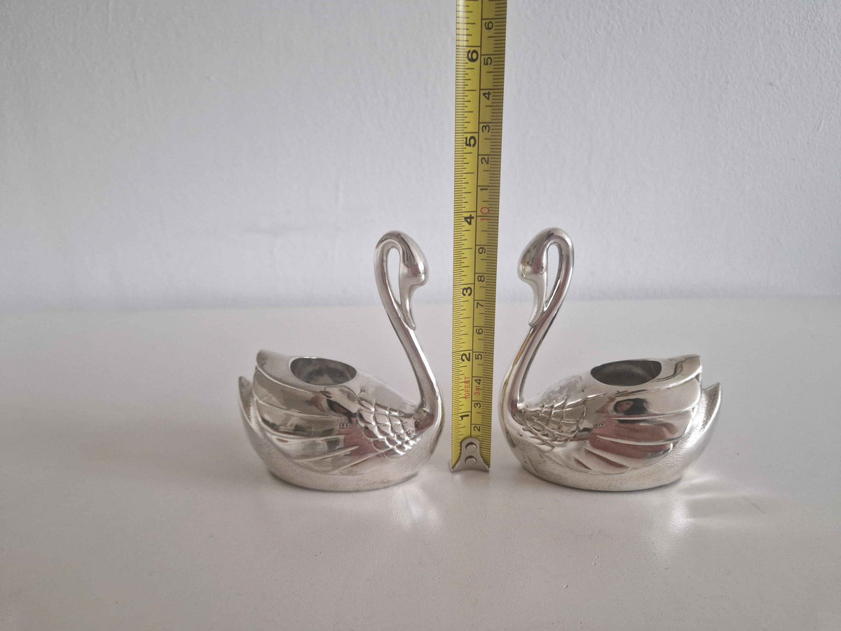 Vintage Silver-Plated Swan Candlestick Holders – A Set of 2 Decorative Antique Accents