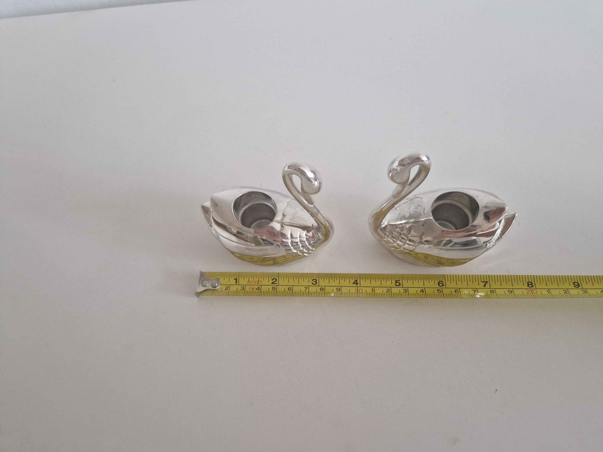 Vintage Silver-Plated Swan Candlestick Holders – A Set of 2 Decorative Antique Accents