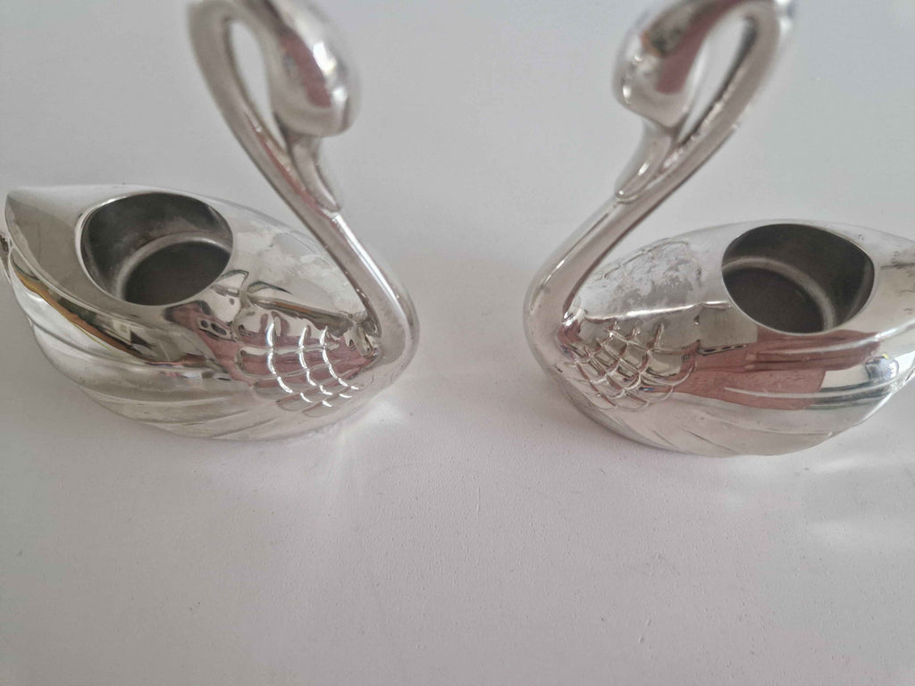 Vintage Silver-Plated Swan Candlestick Holders – A Set of 2 Decorative Antique Accents