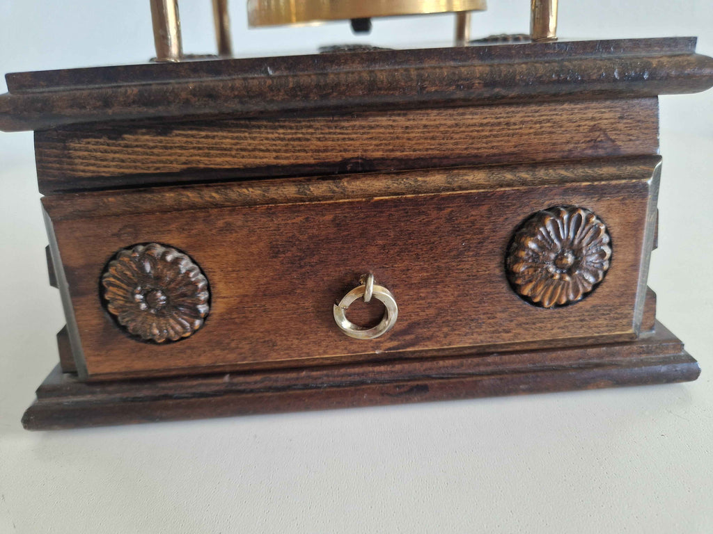 Antique Victorian Desk Bell with Drawer Brass Bell Carved Oak Plinth Butler's Table Bell 10cm