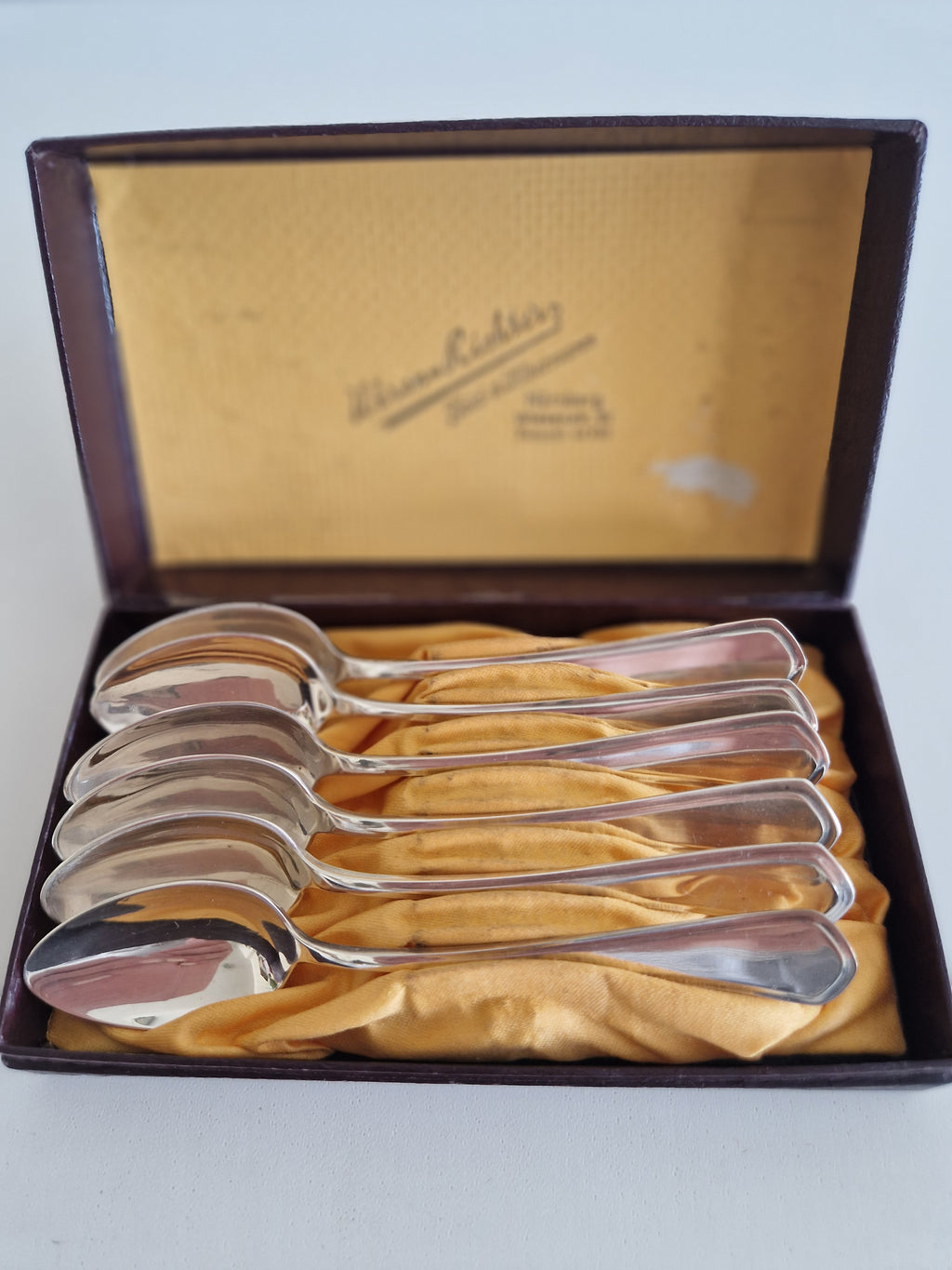 Set of 6 Vintage Silver-Plated Teaspoons in Original Box – Uhren Richter Nürnberg - WhisperTreasuresCo