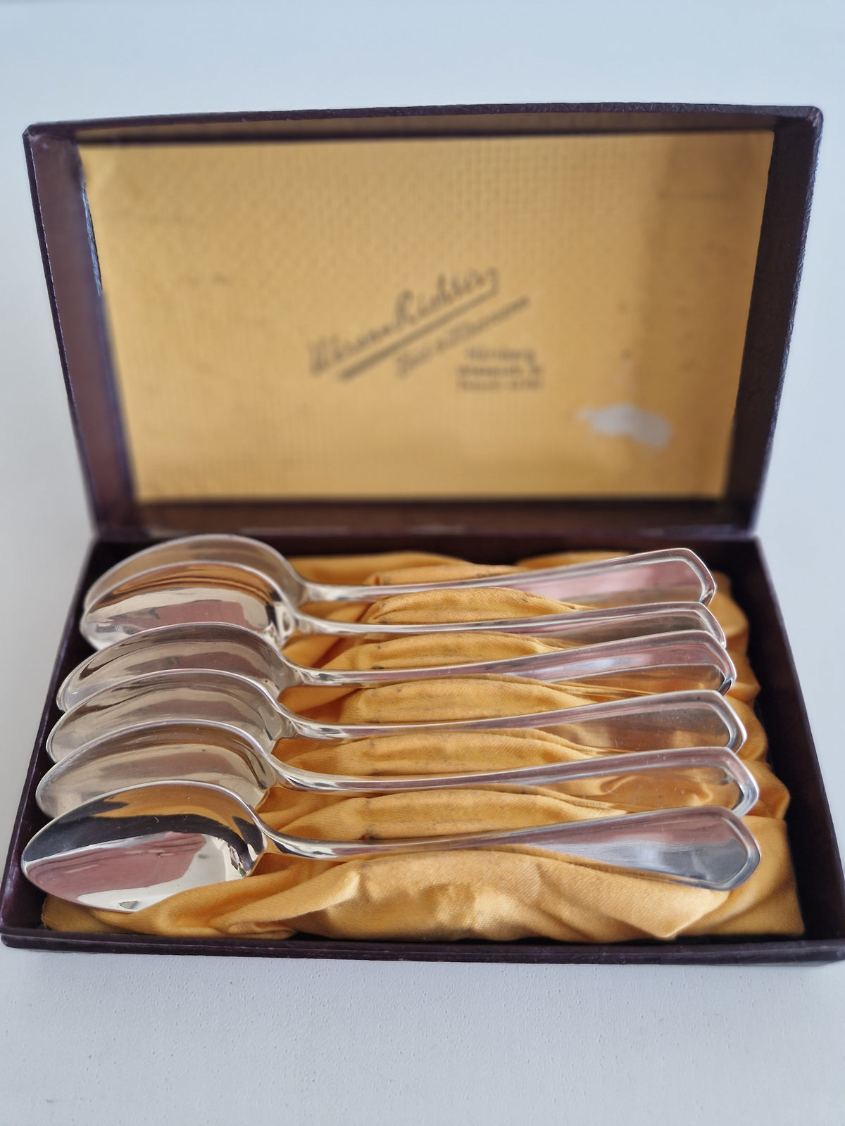 Set of 6 Vintage Silver-Plated Teaspoons in Original Box – Uhren Richter Nürnberg - WhisperTreasuresCo