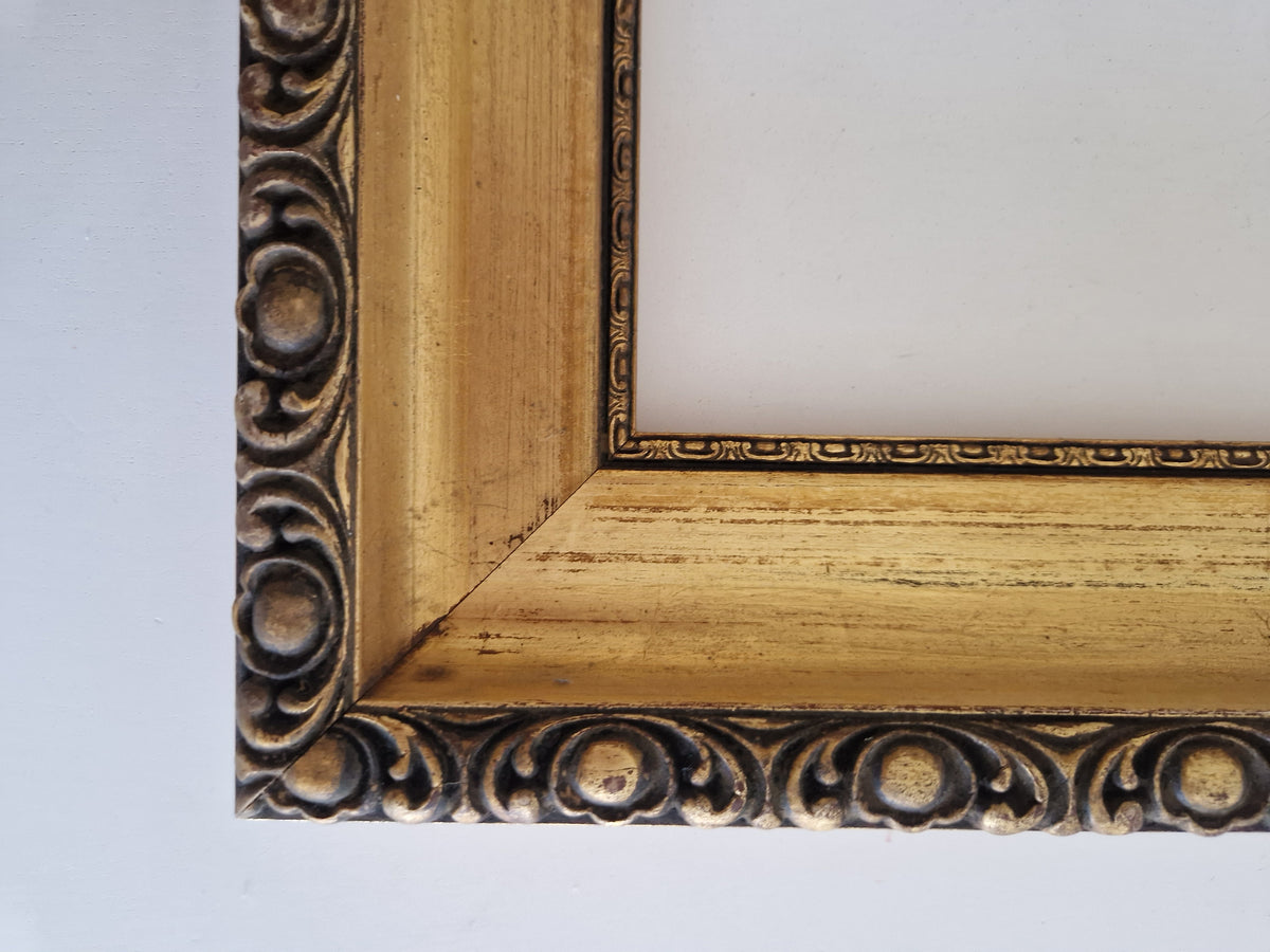 Vintage Ornate Gold Wooden Picture Frame 36×47 cm – Wide Moulding, No Glass - WhisperTreasuresCo