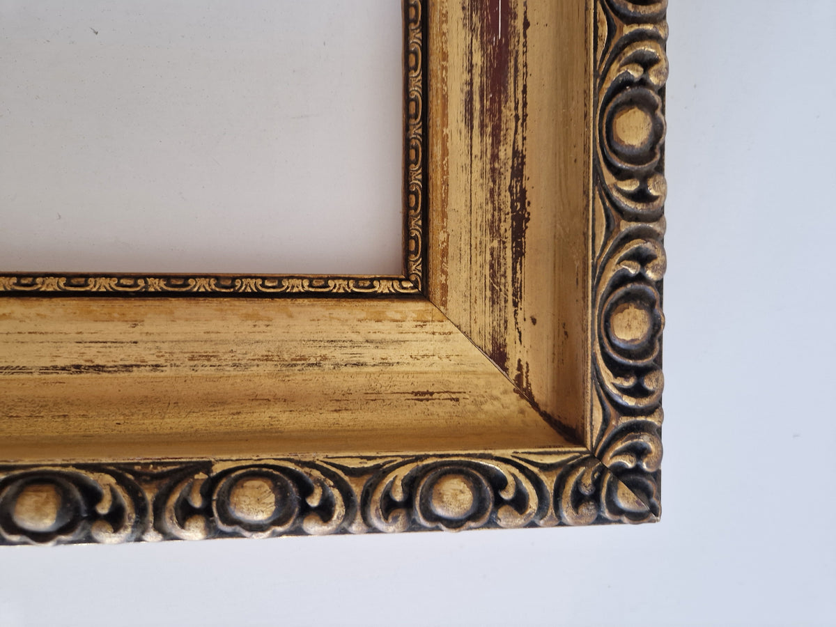 Vintage Ornate Gold Wooden Picture Frame 36×47 cm – Wide Moulding, No Glass - WhisperTreasuresCo