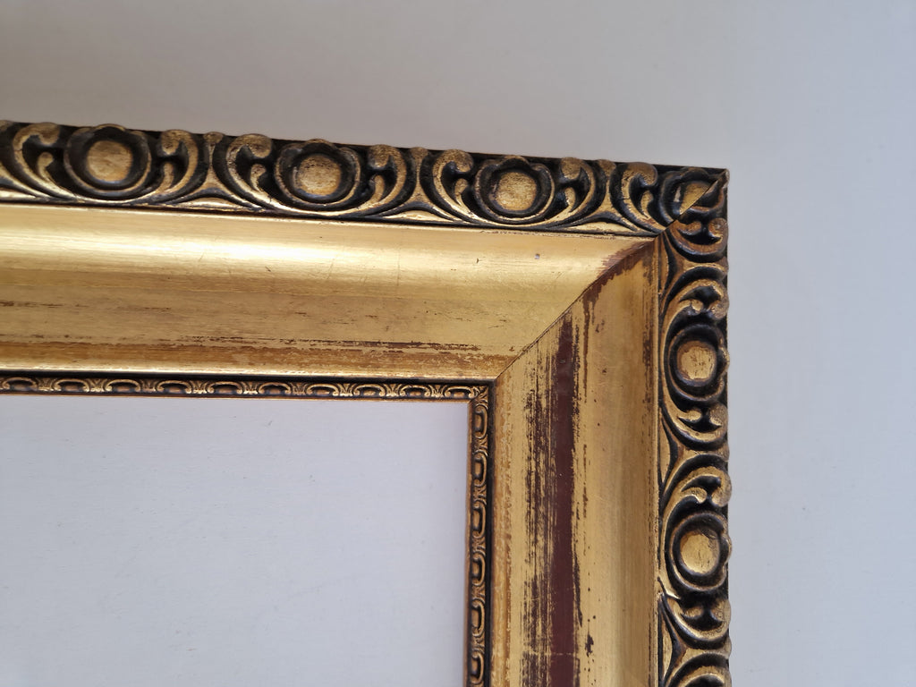 Vintage Ornate Gold Wooden Picture Frame 36×47 cm – Wide Moulding, No Glass - WhisperTreasuresCo