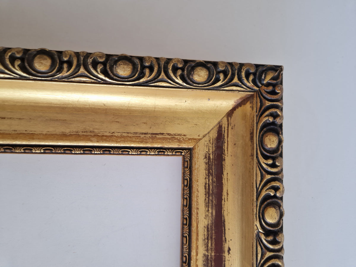 Vintage Ornate Gold Wooden Picture Frame 36×47 cm – Wide Moulding, No Glass - WhisperTreasuresCo