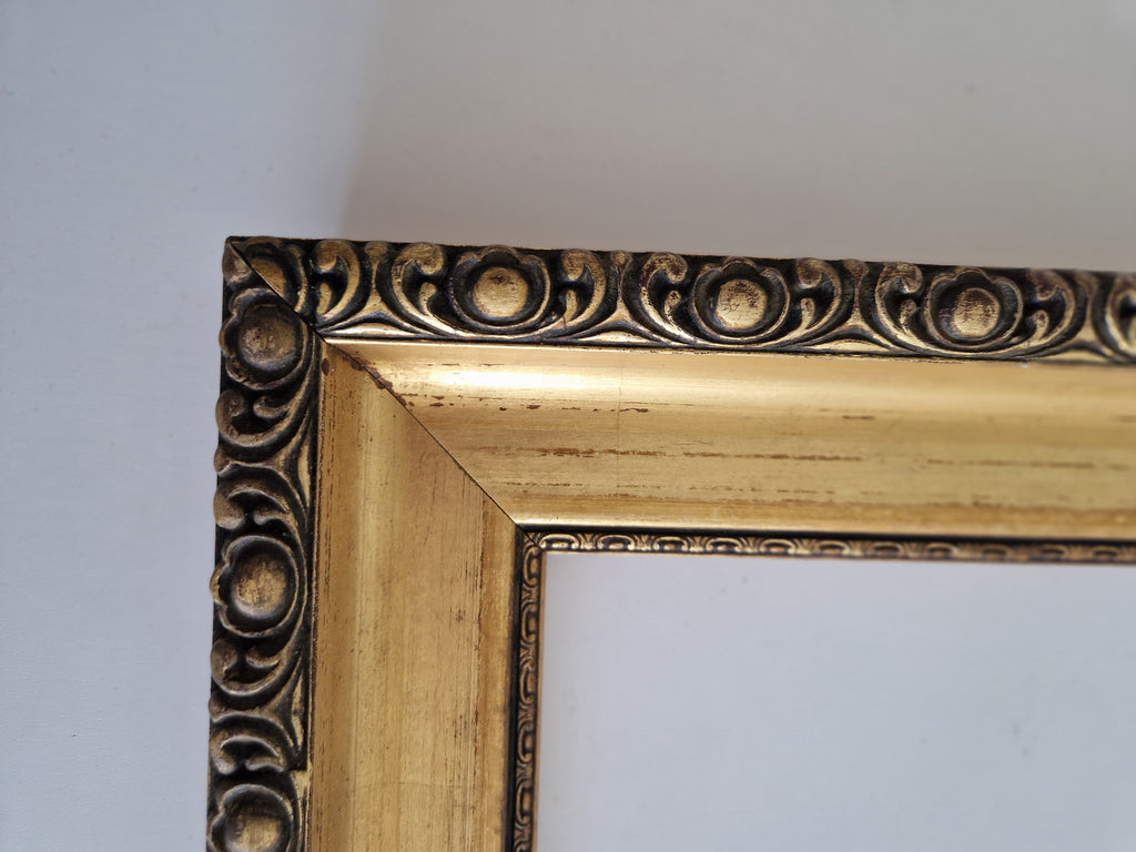 Vintage Ornate Gold Wooden Picture Frame 36×47 cm – Wide Moulding, No Glass - WhisperTreasuresCo