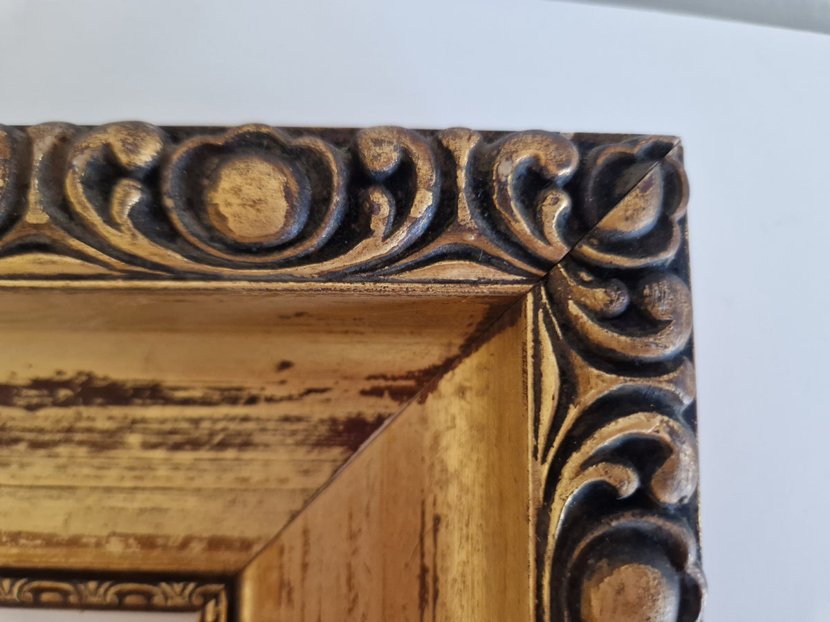 Vintage Ornate Gold Wooden Picture Frame 36×47 cm – Wide Moulding, No Glass - WhisperTreasuresCo