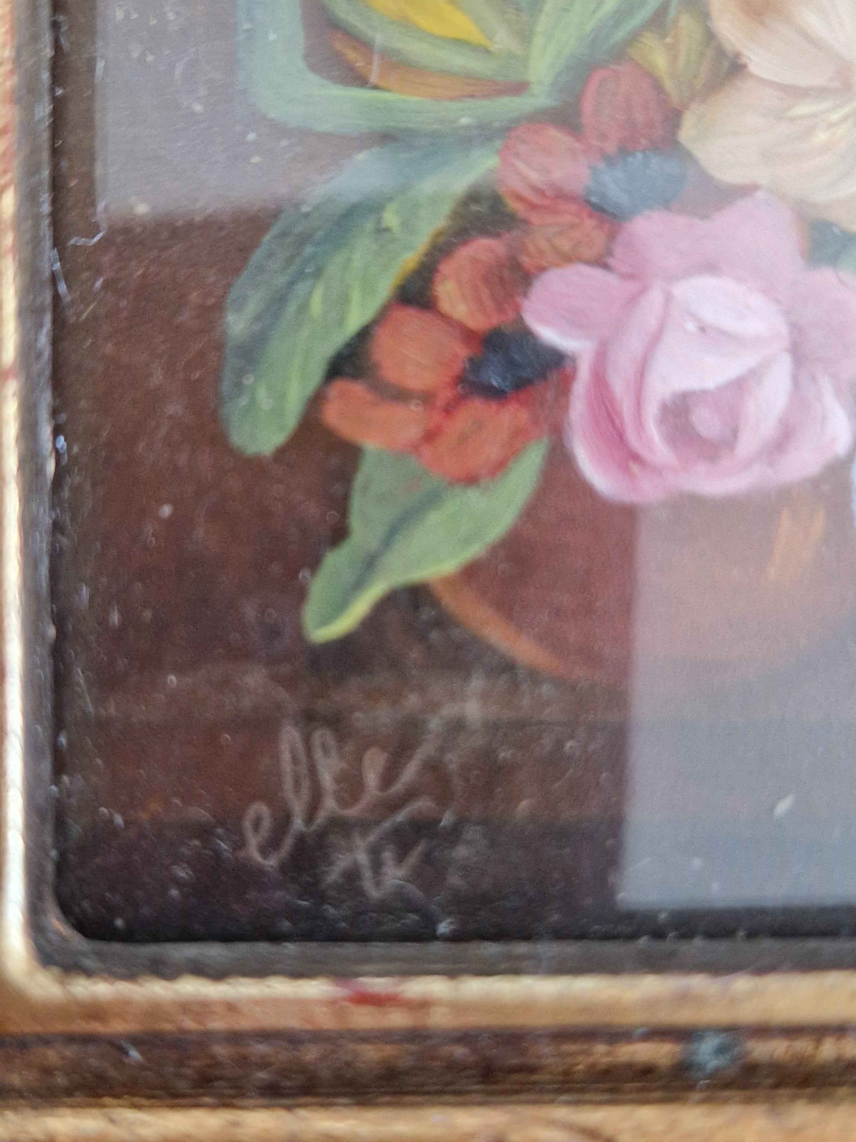 Antique Miniature Floral Paintings in Ornate Gilt Frames: A Touch of Timeless Elegance