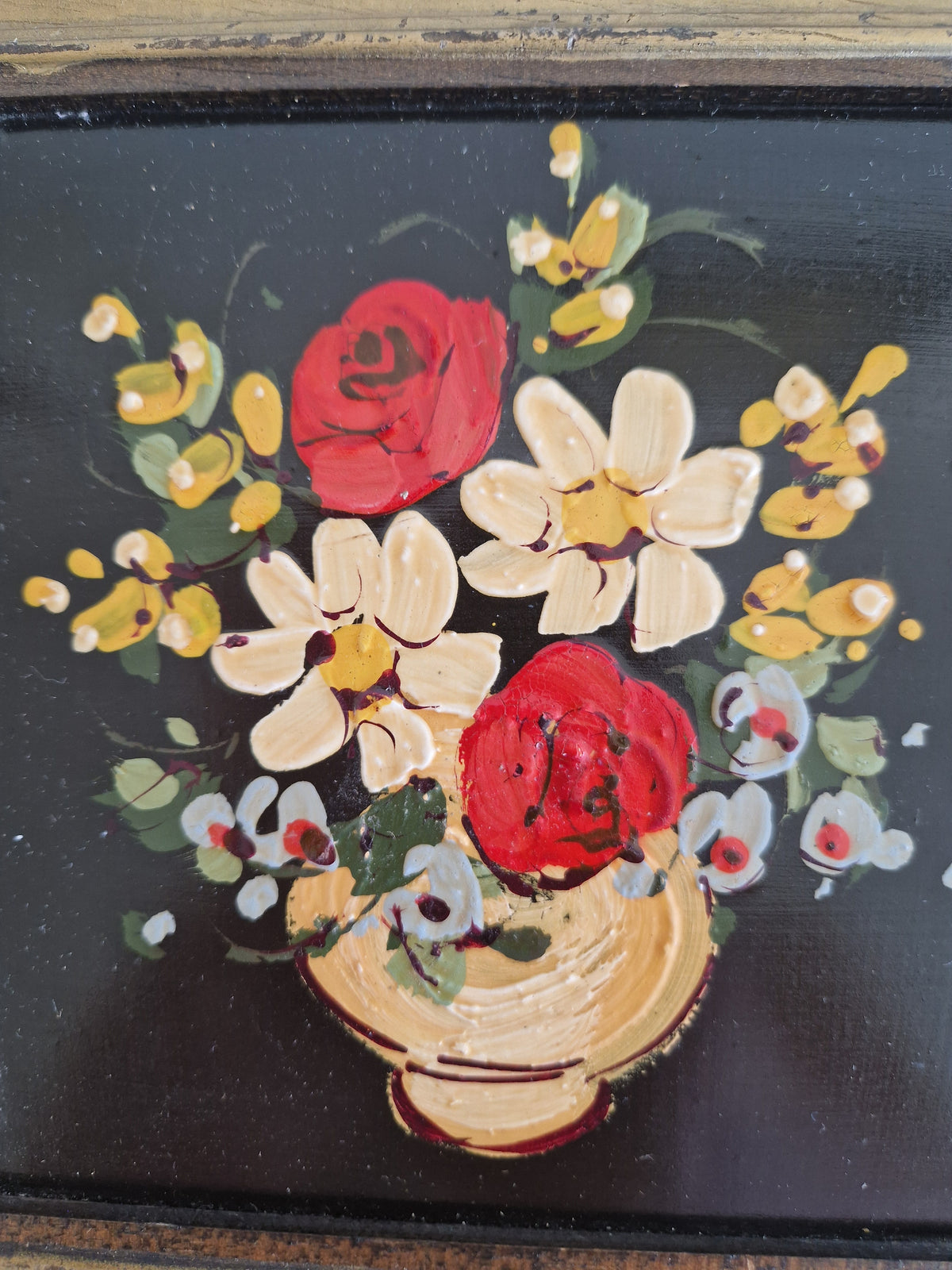 Charming Hand-Painted Floral Art Pair in Elegant Gold-Tone Frames