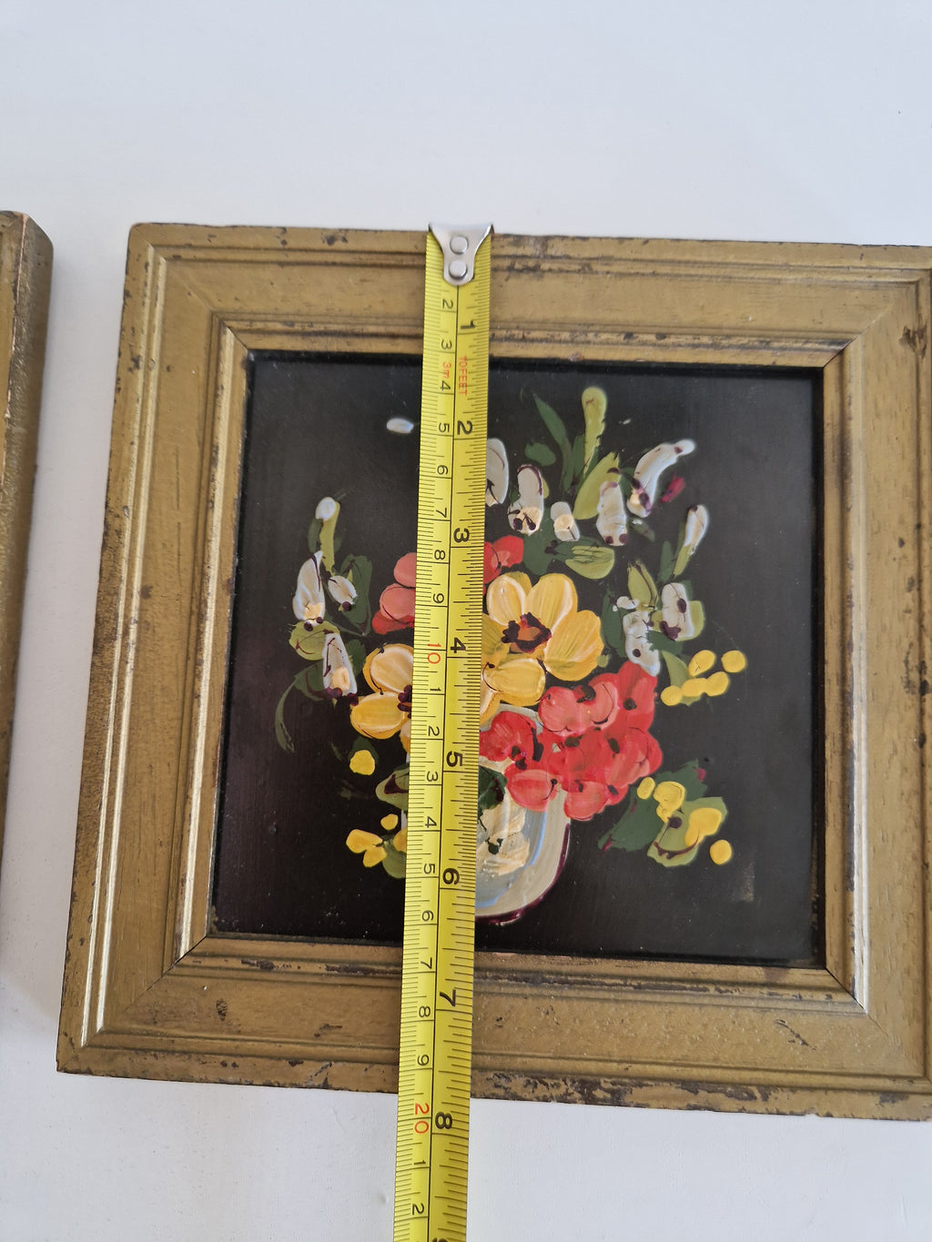 Charming Hand-Painted Floral Art Pair in Elegant Gold-Tone Frames