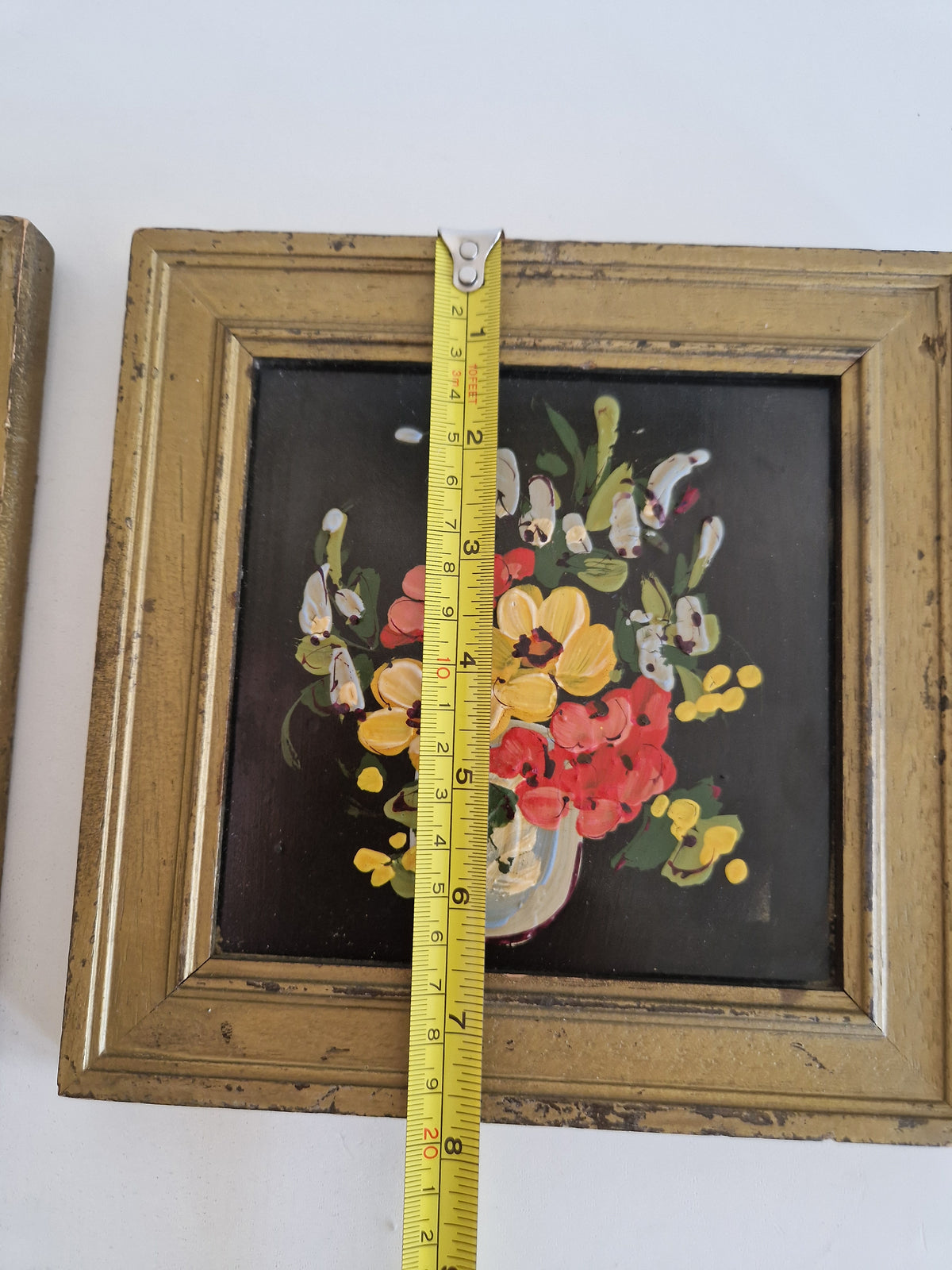 Charming Hand-Painted Floral Art Pair in Elegant Gold-Tone Frames