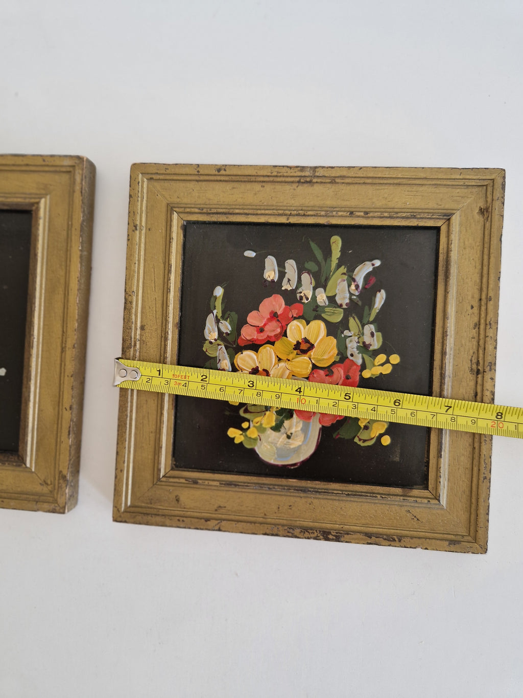 Charming Hand-Painted Floral Art Pair in Elegant Gold-Tone Frames