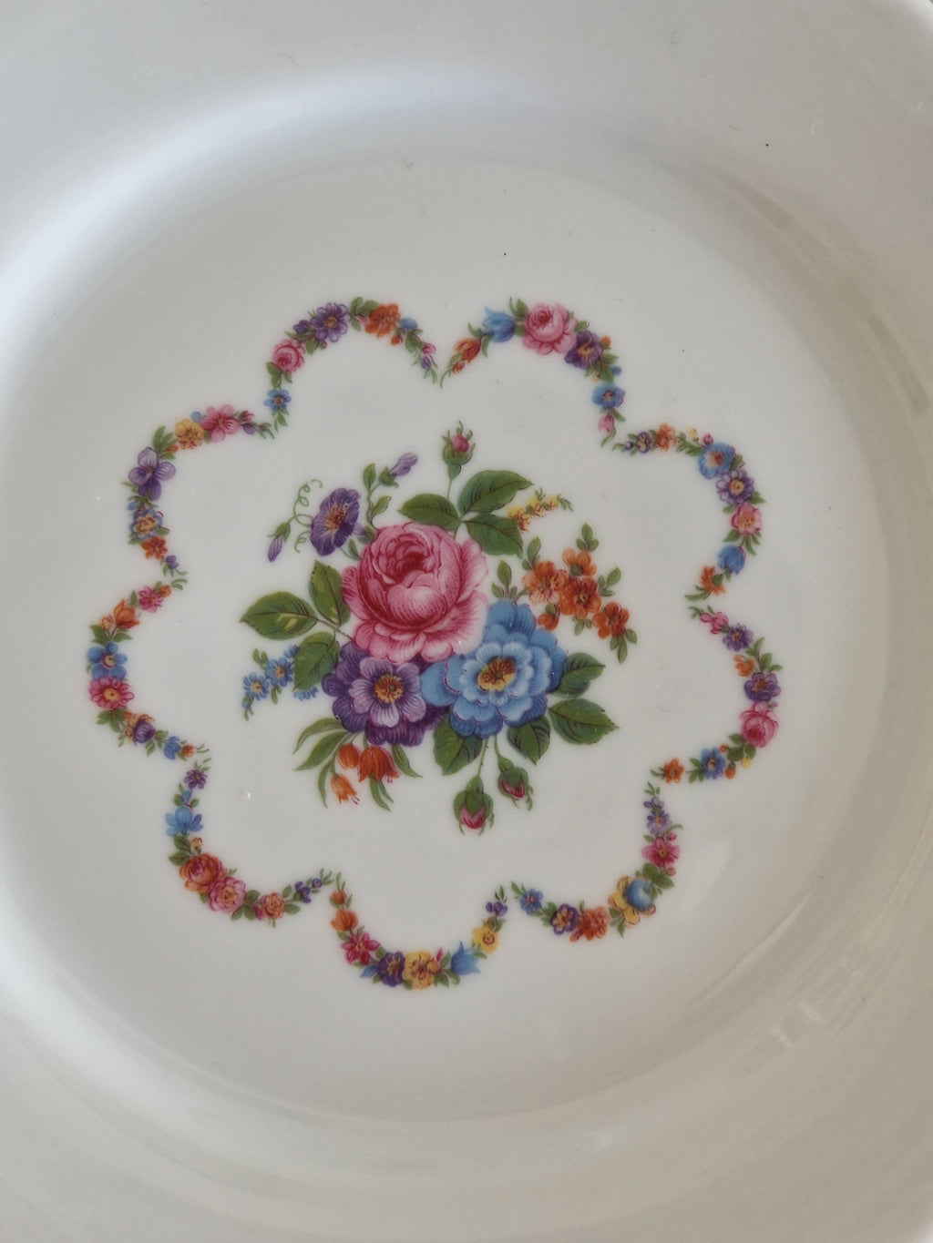 Vintage Porcelain Dessert Set – Tirschenreuth 1838 Germany, 6 Plates & Serving Tray, Floral Motif - WhisperTreasuresCo