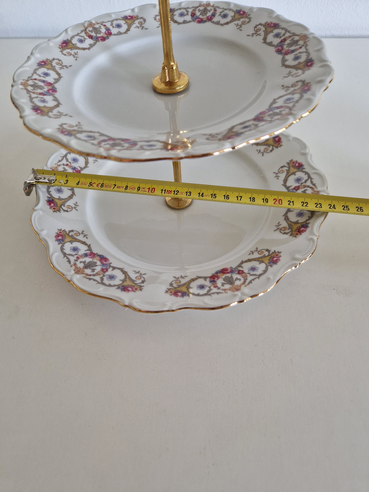 Vintage Porcelain 3-Tier Cake Stand – Seltmann Weiden Bavaria, Floral Gold Rim, 40 cm, Excellent Condition - WhisperTreasuresCo