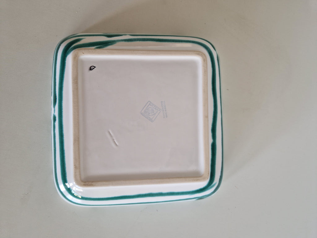 Vintage Gmundner Keramik Square Dish – Hand-Painted Grün Geflammt, Austria, 20 x 20 cm, Very Good Condition - WhisperTreasuresCo