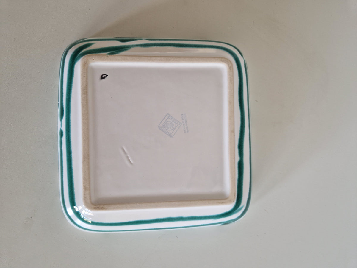 Vintage Gmundner Keramik Square Dish – Hand-Painted Grün Geflammt, Austria, 20 x 20 cm, Very Good Condition - WhisperTreasuresCo