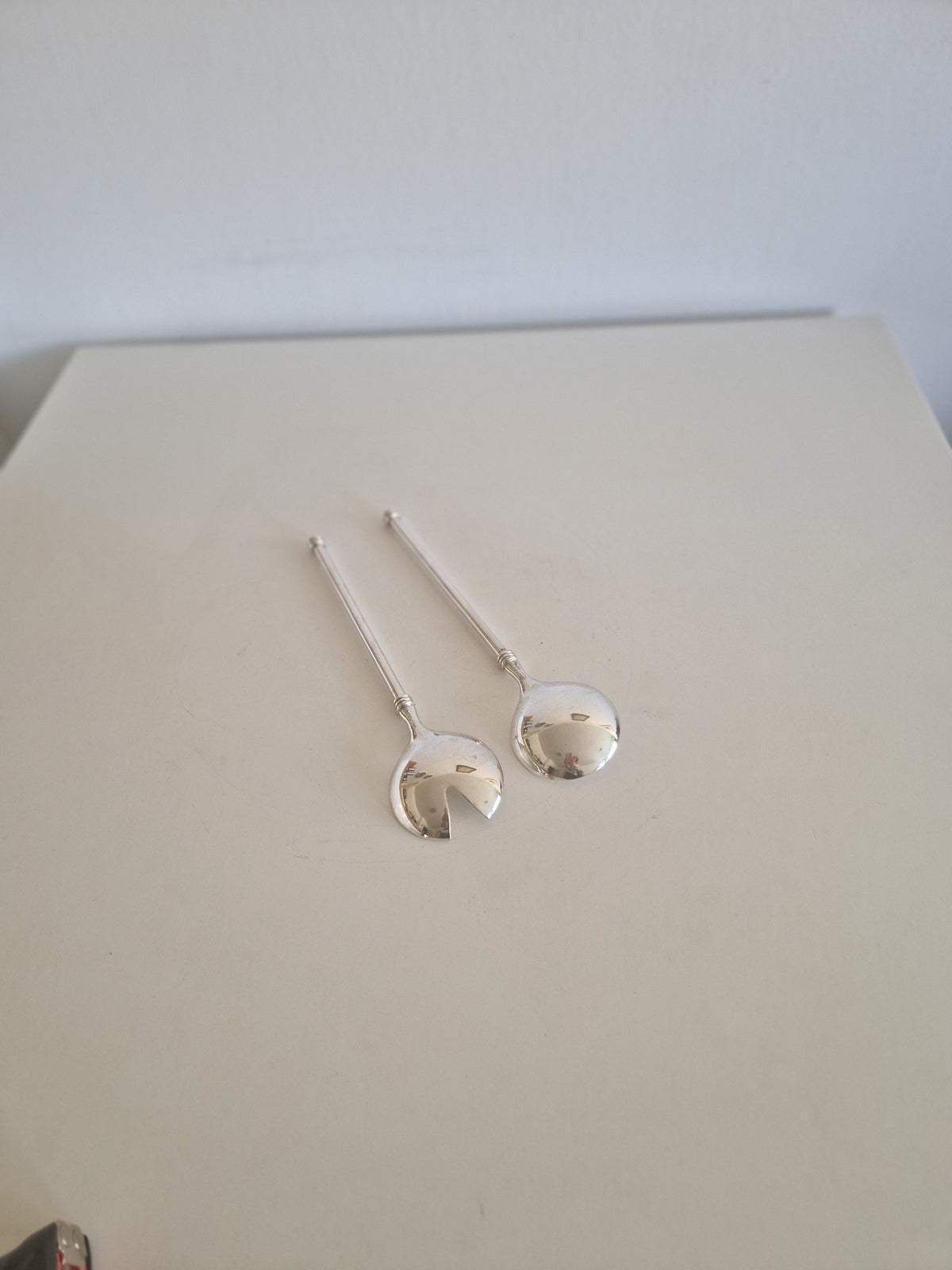 WMF silver-plated salad servers pair with tape measure showing approx. 29 cm length