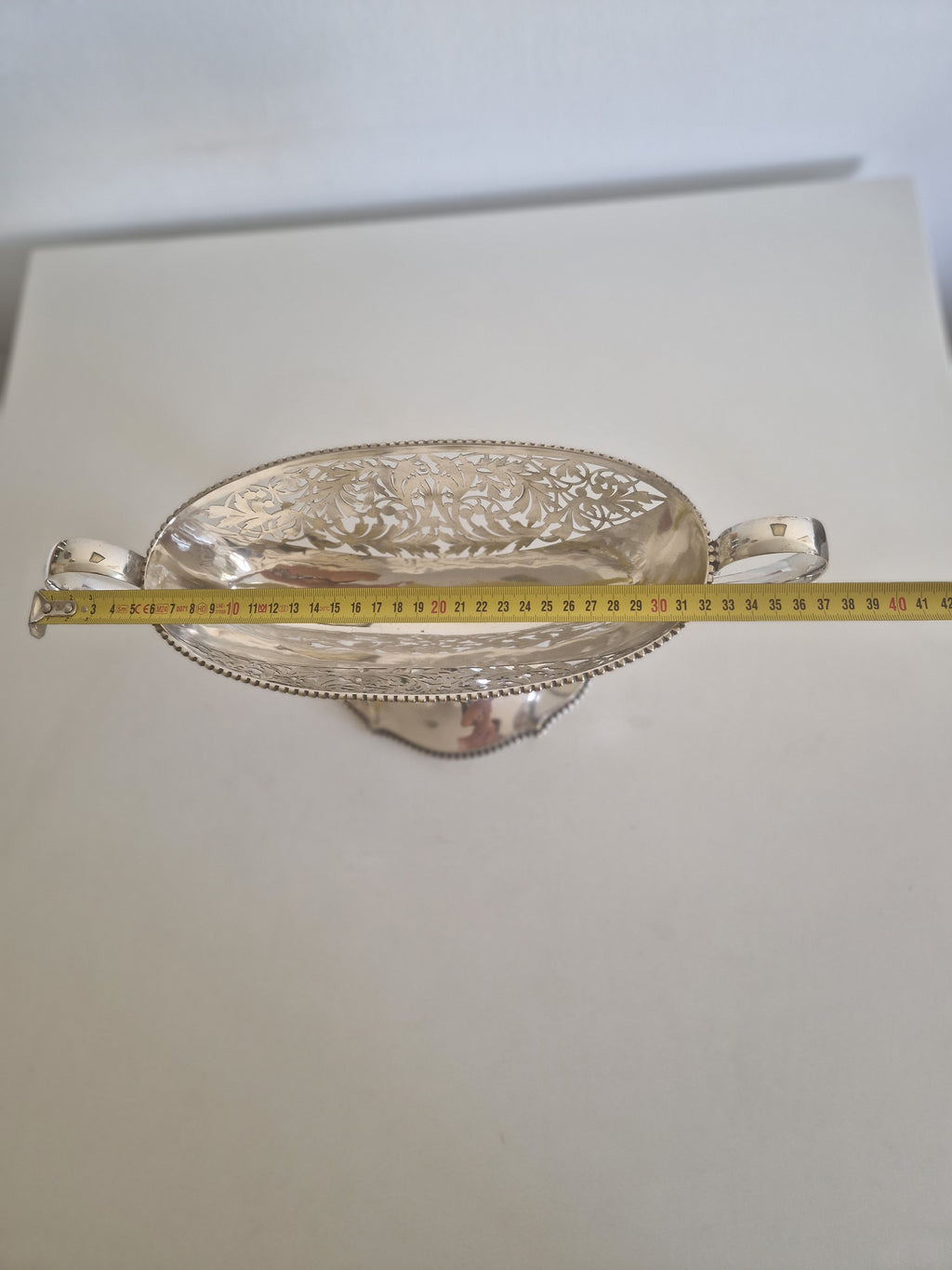 Antique Silver-Plated Pedestal Bon-Bon Bowl – Pierced Reticulated Acanthus, Twin Handles, Beaded Rim, 30 cm - WhisperTreasuresCo