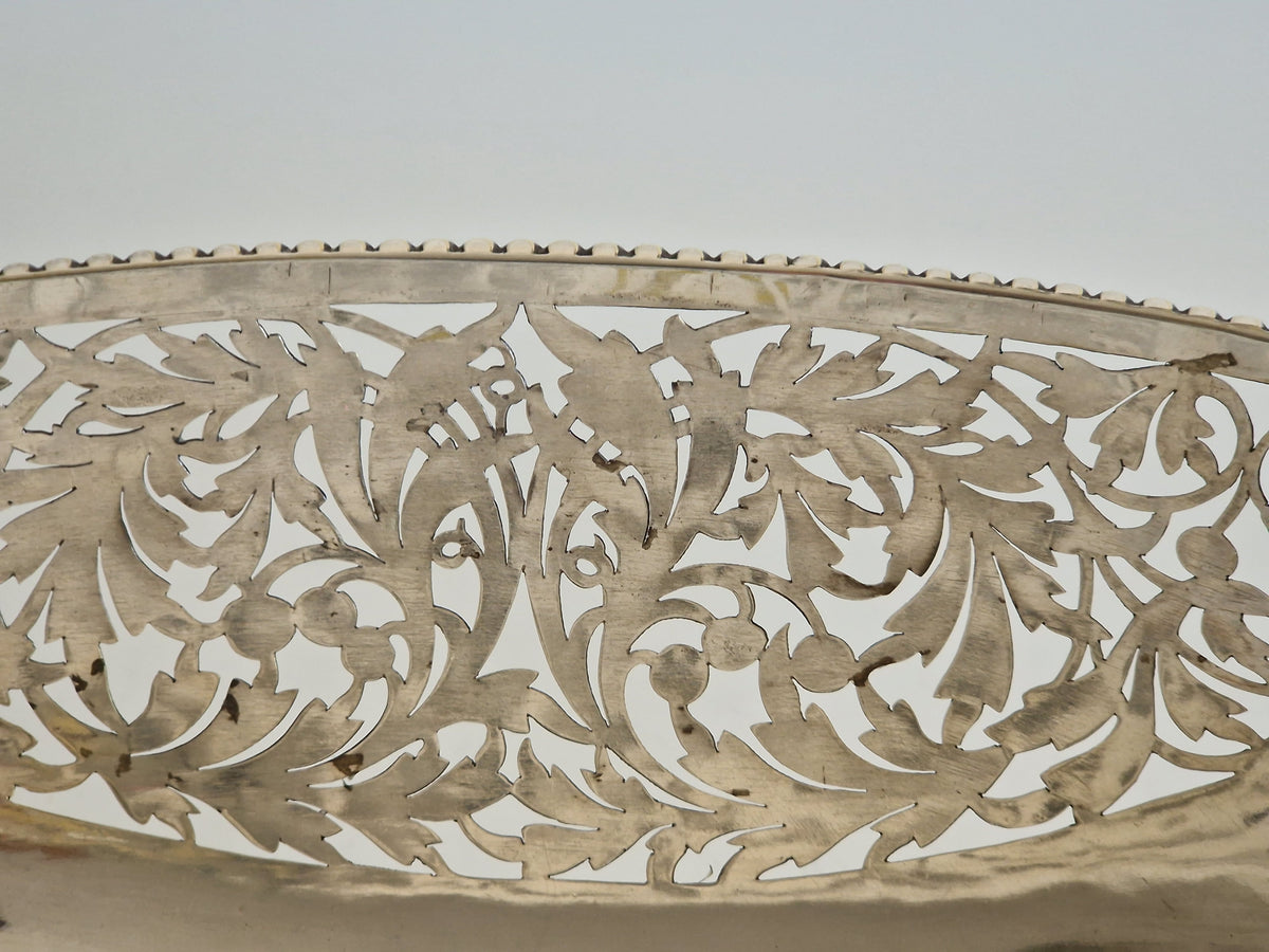 Antique Silver-Plated Pedestal Bon-Bon Bowl – Pierced Reticulated Acanthus, Twin Handles, Beaded Rim, 30 cm - WhisperTreasuresCo