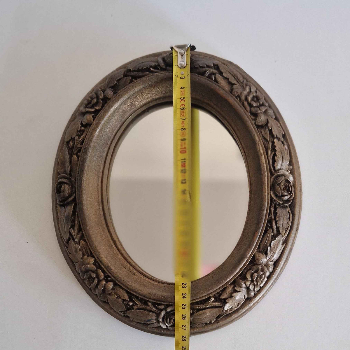 Charming Vintage Oval Wall Mirror with Hand-Carved Wooden Frame and Floral Motif