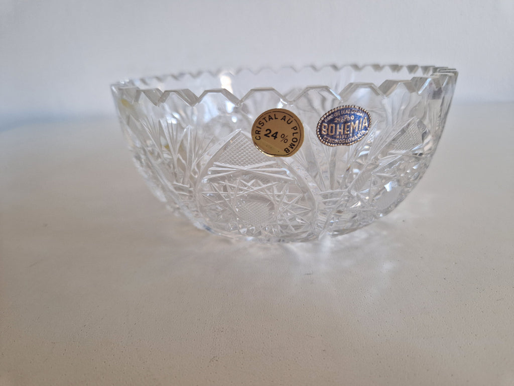 Bohemia crystal bowl with original labels – front view