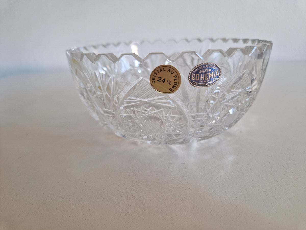 Bohemia crystal bowl with original labels – front view