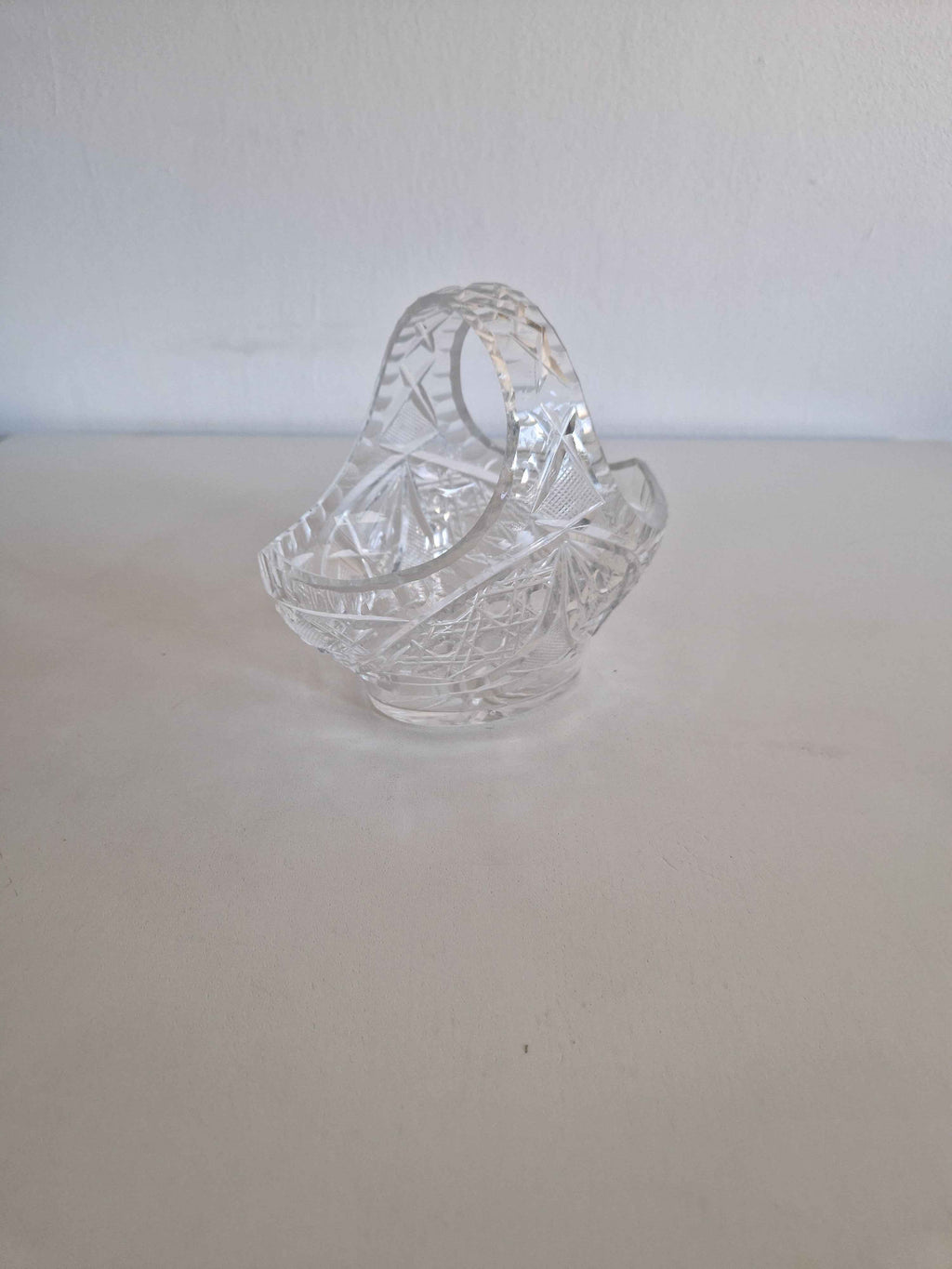 Vintage Cut Crystal Basket: Handcrafted Elegance for Your Home