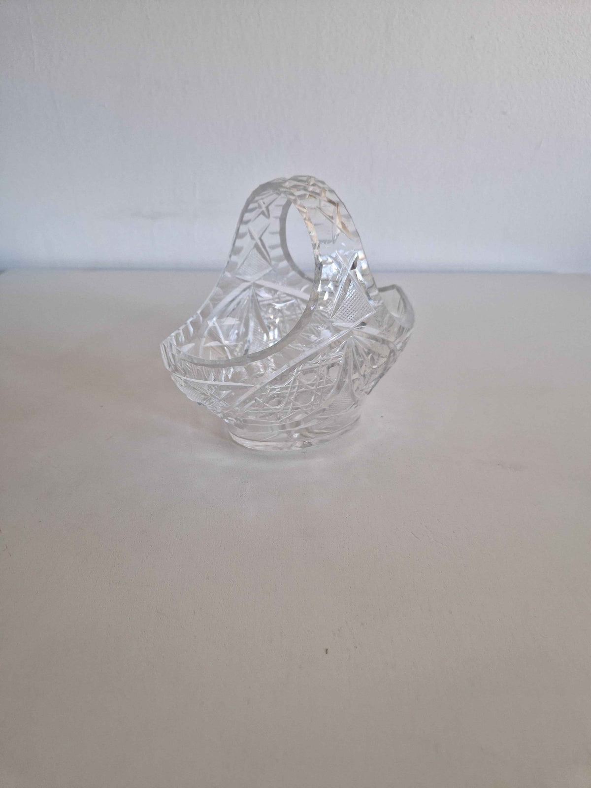 Vintage Cut Crystal Basket: Handcrafted Elegance for Your Home