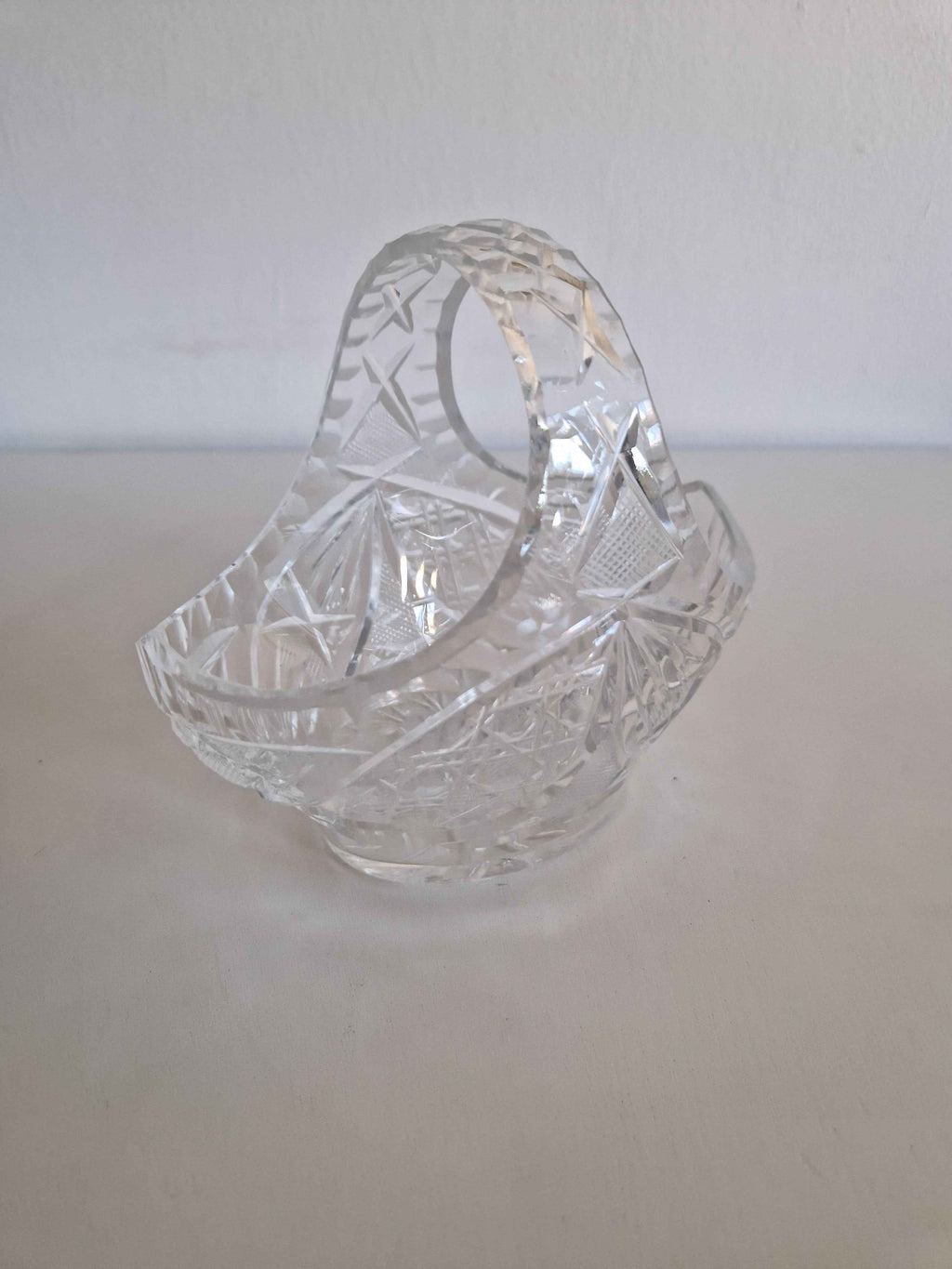Vintage Cut Crystal Basket: Handcrafted Elegance for Your Home