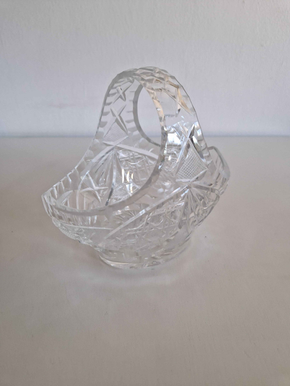 Vintage Cut Crystal Basket: Handcrafted Elegance for Your Home