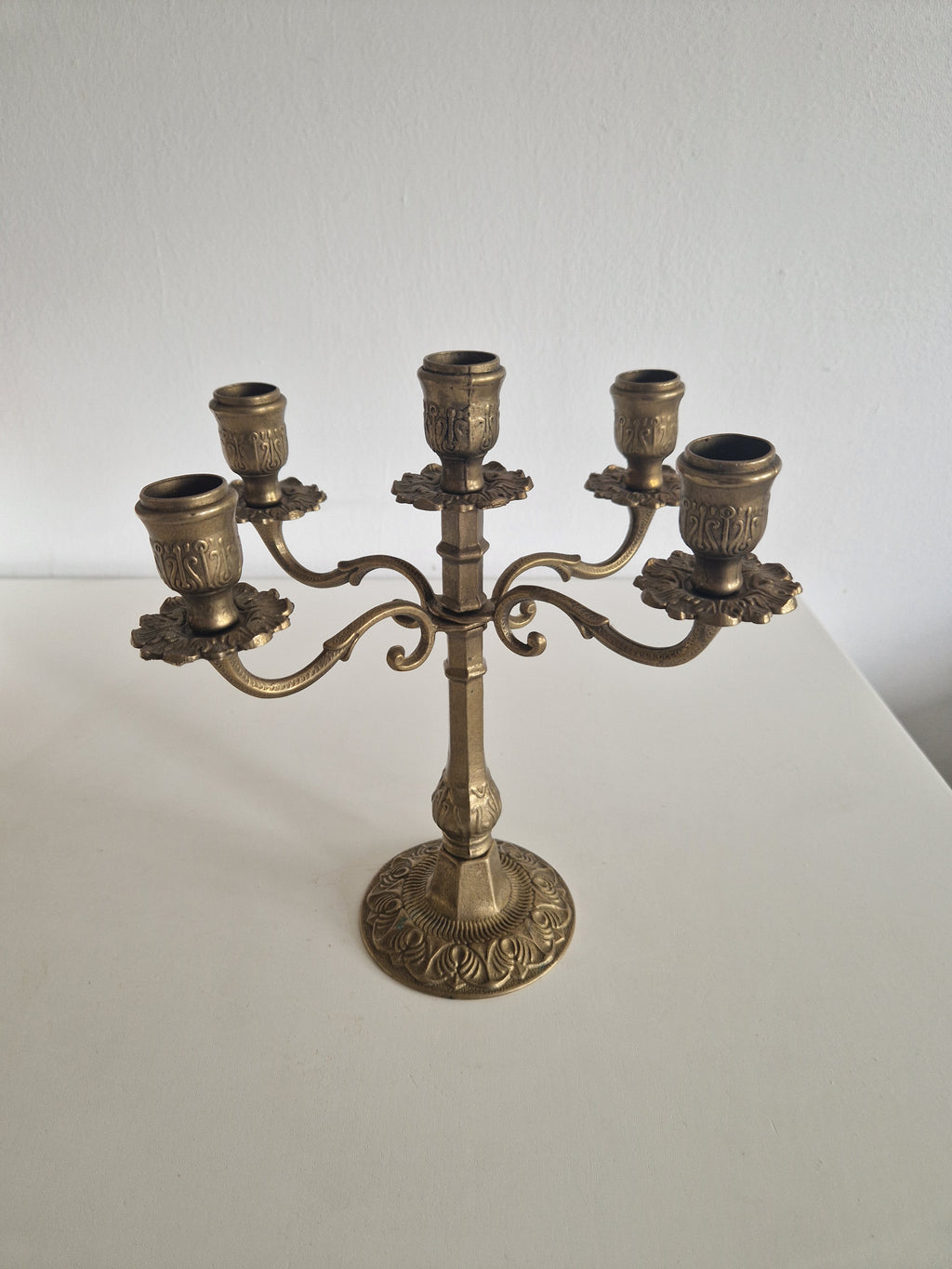 Vintage Brass Candelabra – Elegant Five-Arm Candle Holder for Timeless Charm