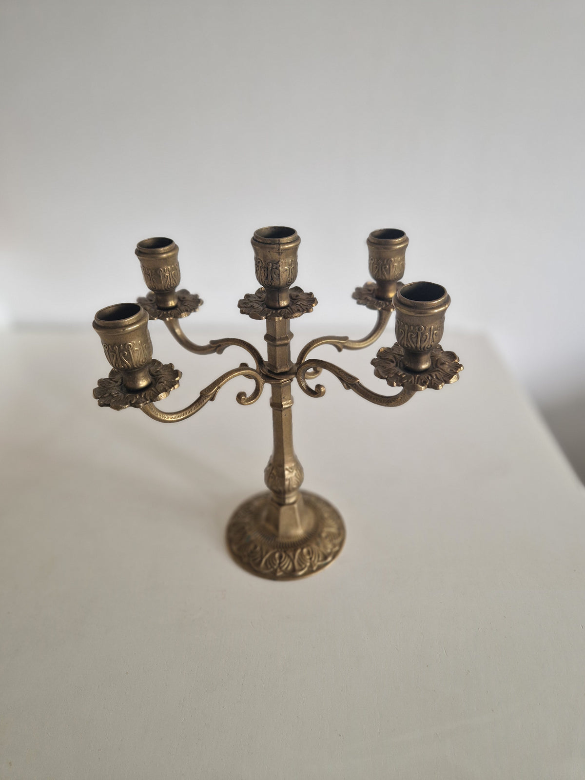 Vintage Brass Candelabra – Elegant Five-Arm Candle Holder for Timeless Charm