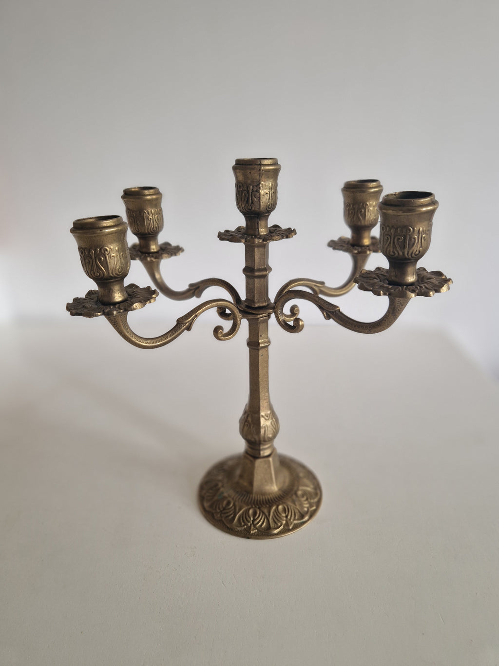 Vintage Brass Candelabra – Elegant Five-Arm Candle Holder for Timeless Charm