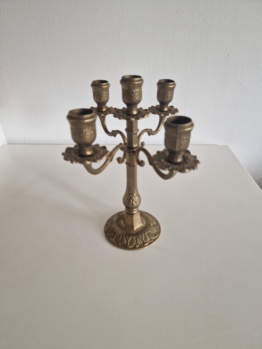 Vintage Brass Candelabra – Elegant Five-Arm Candle Holder for Timeless Charm