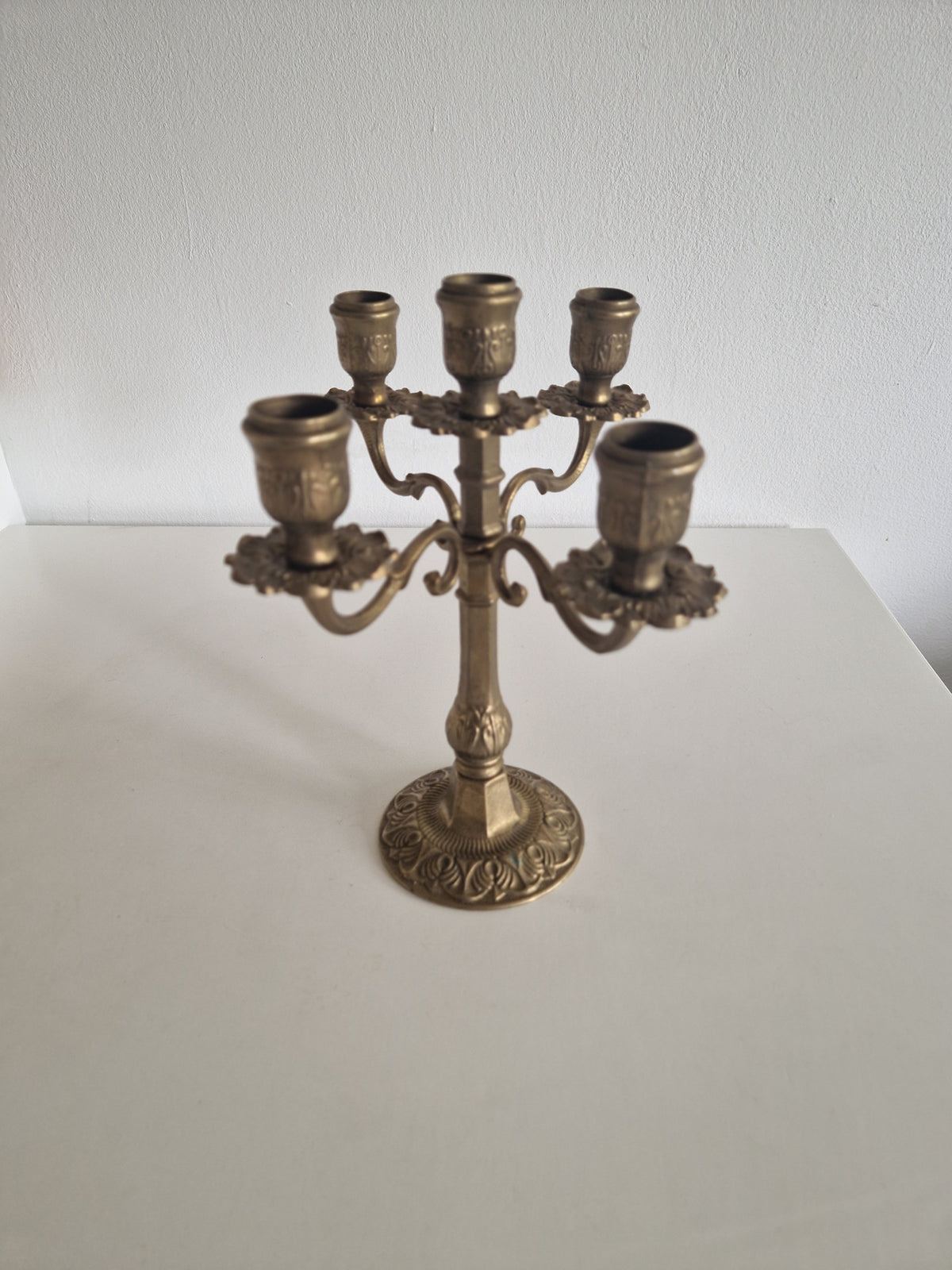 Vintage Brass Candelabra – Elegant Five-Arm Candle Holder for Timeless Charm