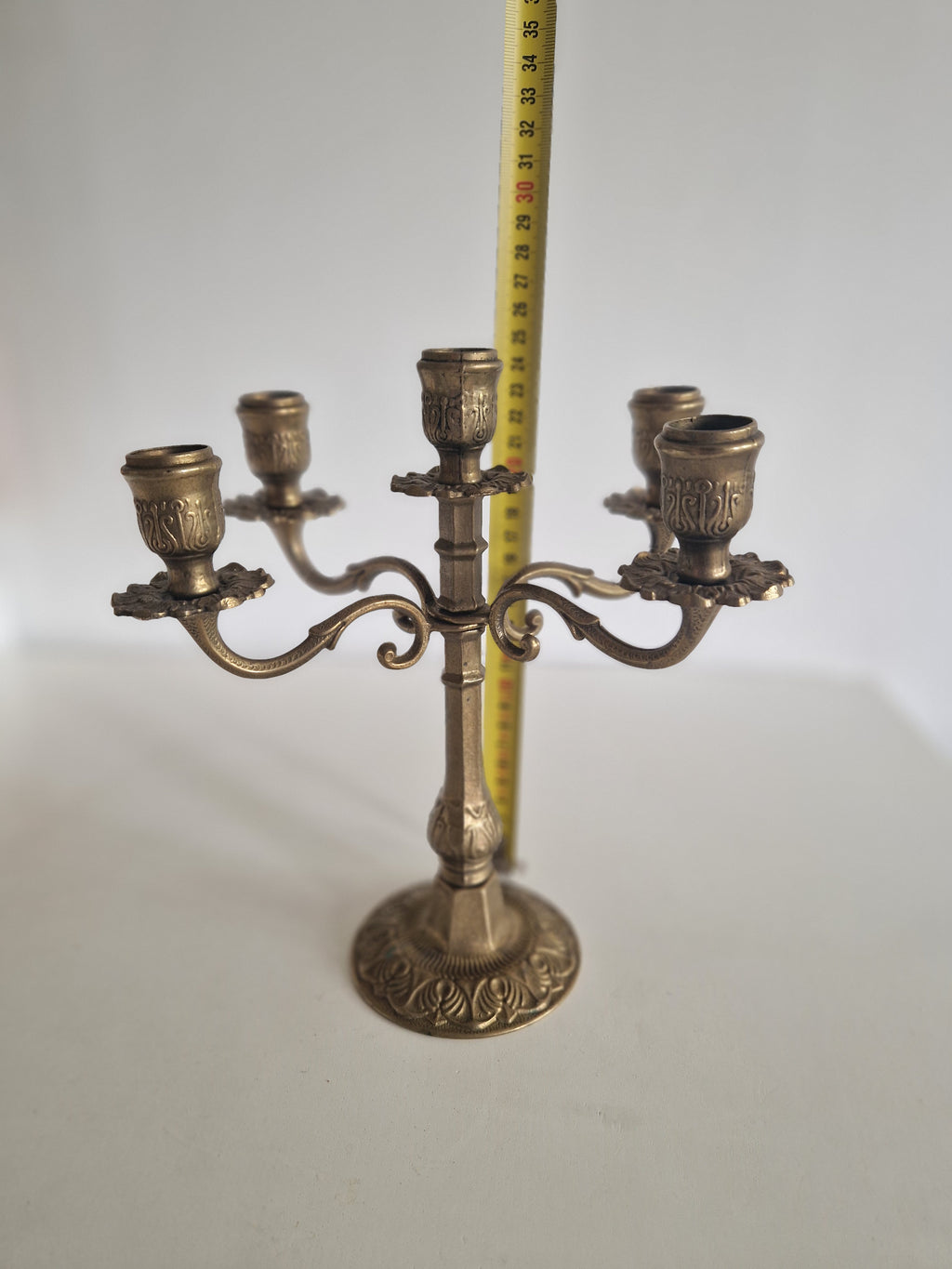 Vintage Brass Candelabra – Elegant Five-Arm Candle Holder for Timeless Charm