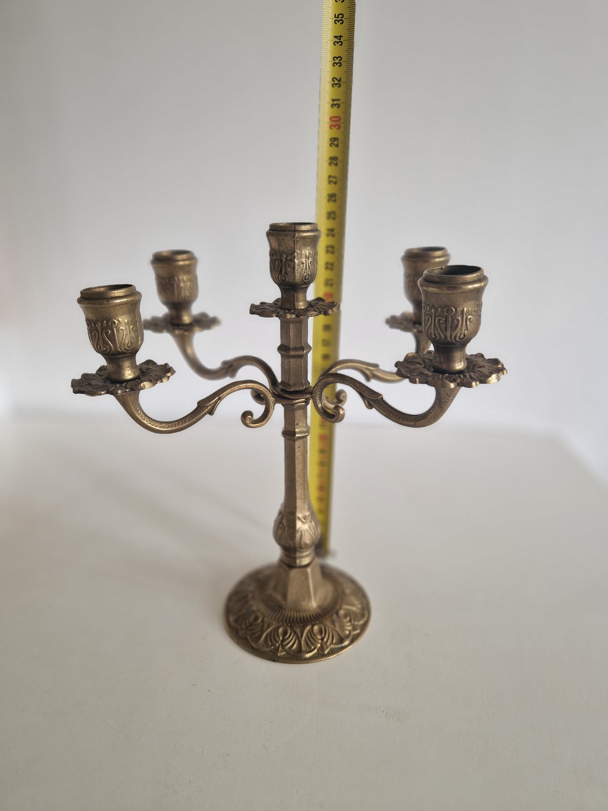 Vintage Brass Candelabra – Elegant Five-Arm Candle Holder for Timeless Charm