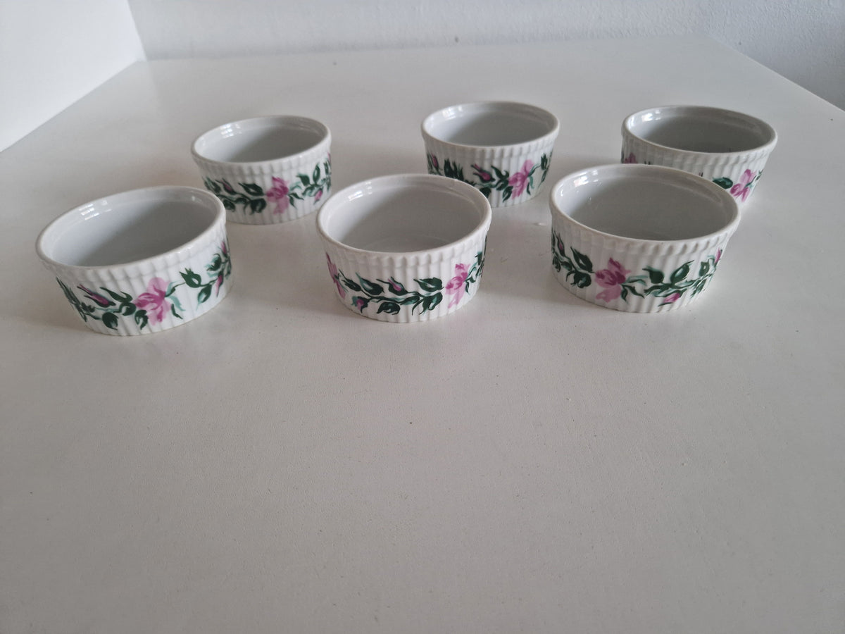 Vintage Porcelaine de Paris Rose Ramekins – Set of 6 French Porcelain Bowls