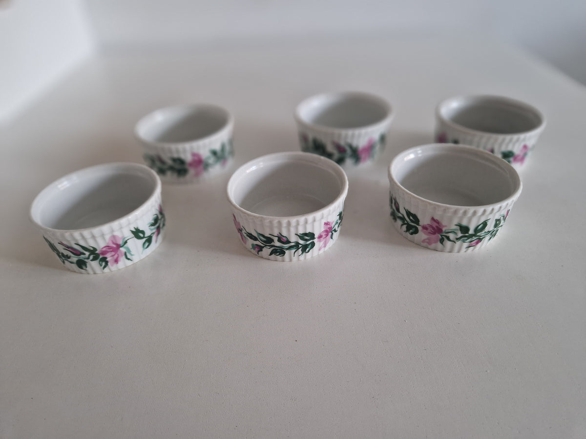 Vintage Porcelaine de Paris Rose Ramekins – Set of 6 French Porcelain Bowls