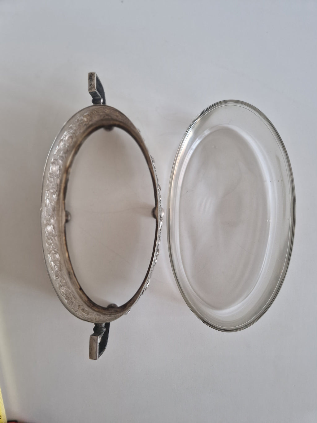 Vintage Silver-Plated Oval Serving Dish with Glass Insert & Rose Decoration