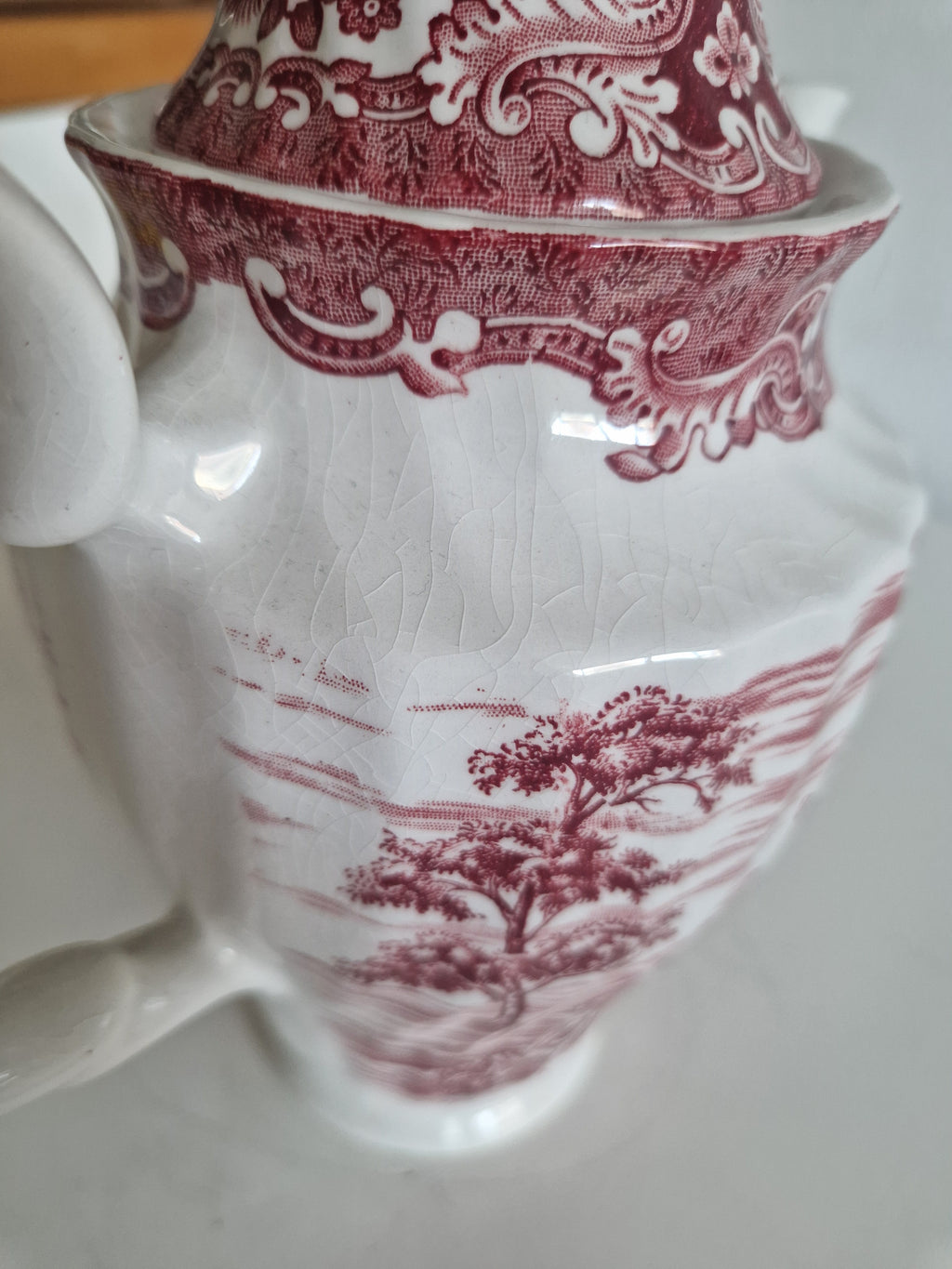British Anchor Ironstone Coffee Pot | Vintage Burgundy Charm for Your Table