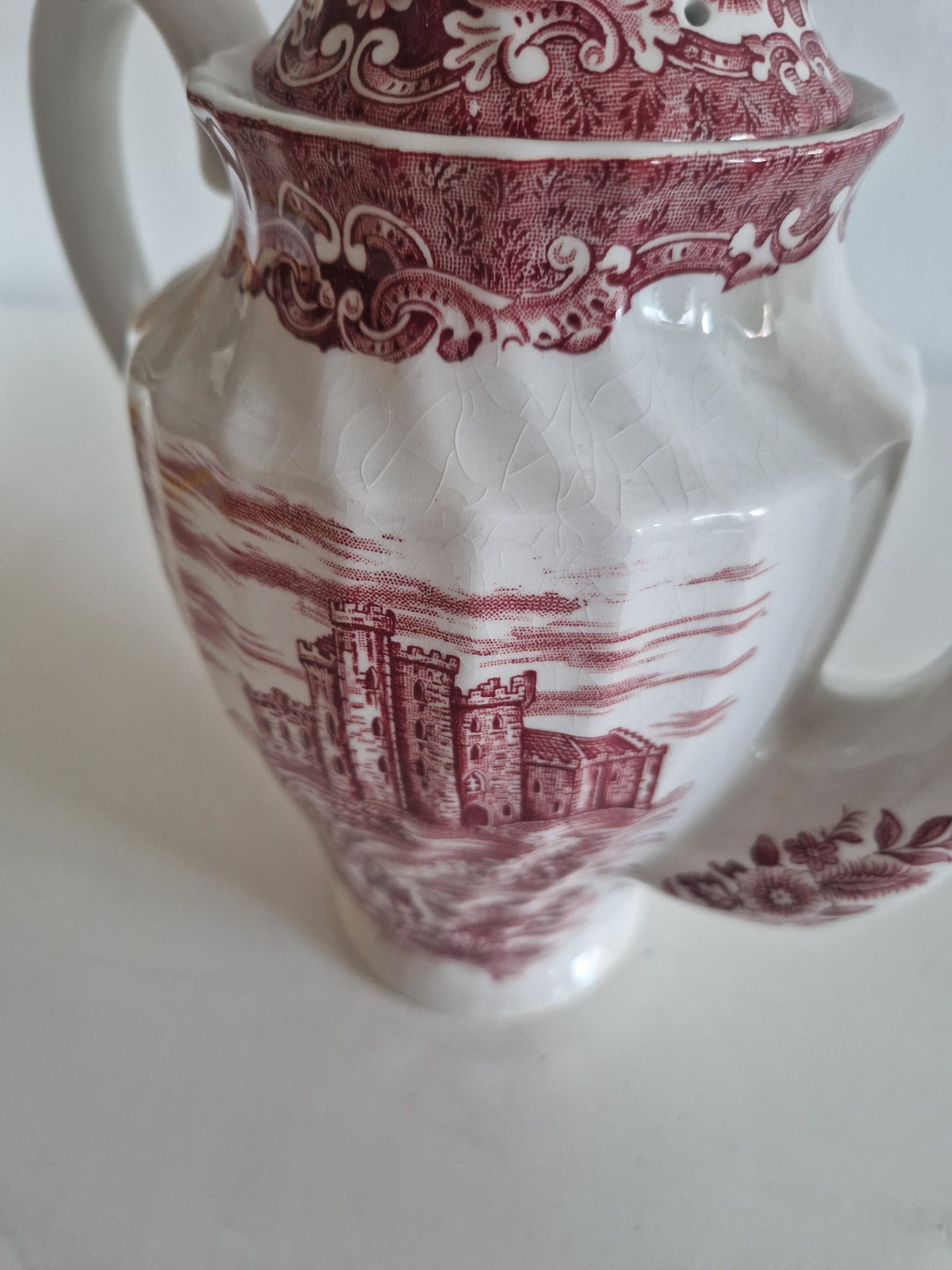 British Anchor Ironstone Coffee Pot | Vintage Burgundy Charm for Your Table