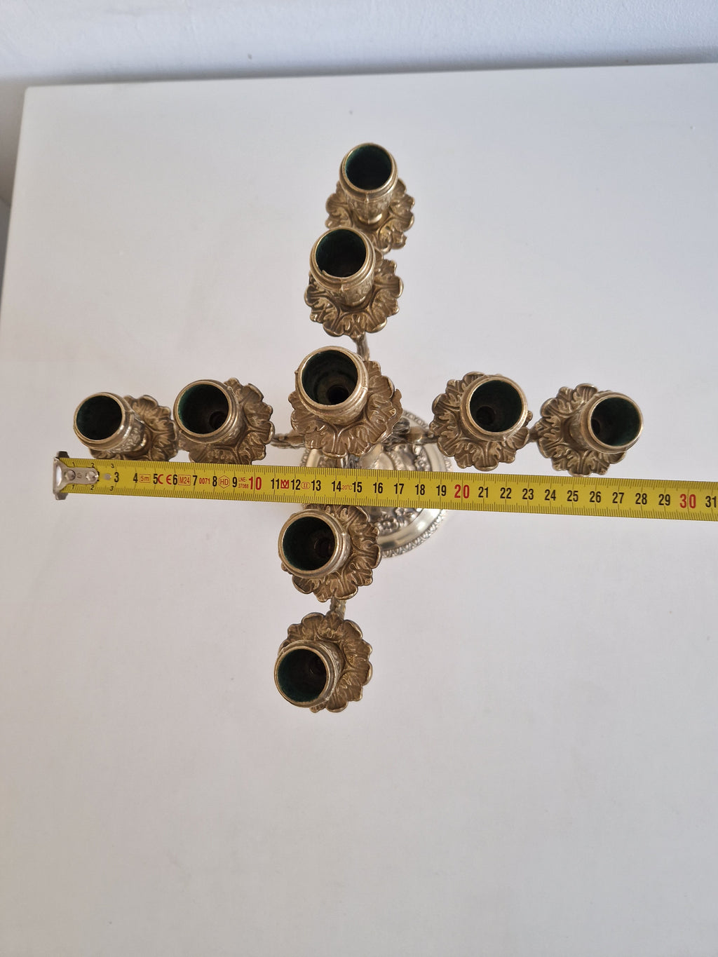 Vintage Brass 9-Arm Candelabra, Ornate Rococo-Style Candle Holder